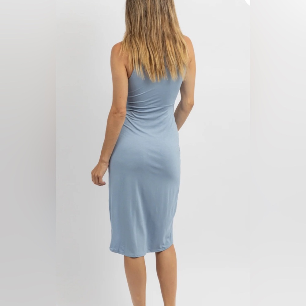 And Now This Elegant Blue Sleeveless Side Tie Tulip Midi Dress Size XS - Picture 2 of 9